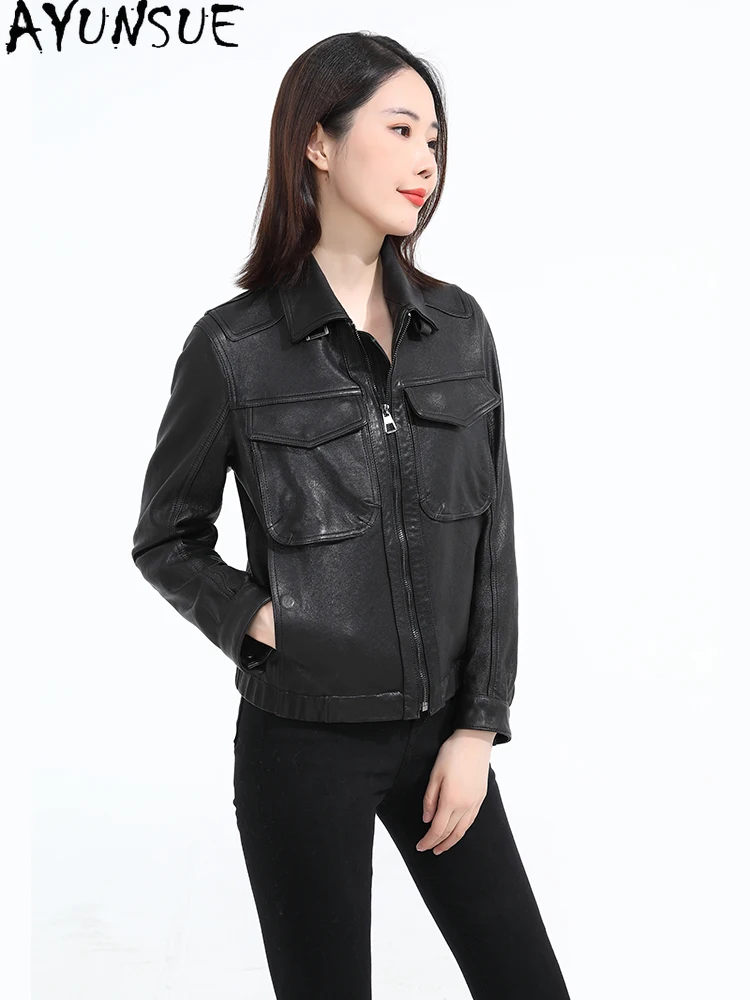 AYUNSUE 100% Top Layer Sheepskin Jackets Woman 2025 Spring Autumn Fashion Genuine Leather Jackets Woman Clothes Abrigo Mujer