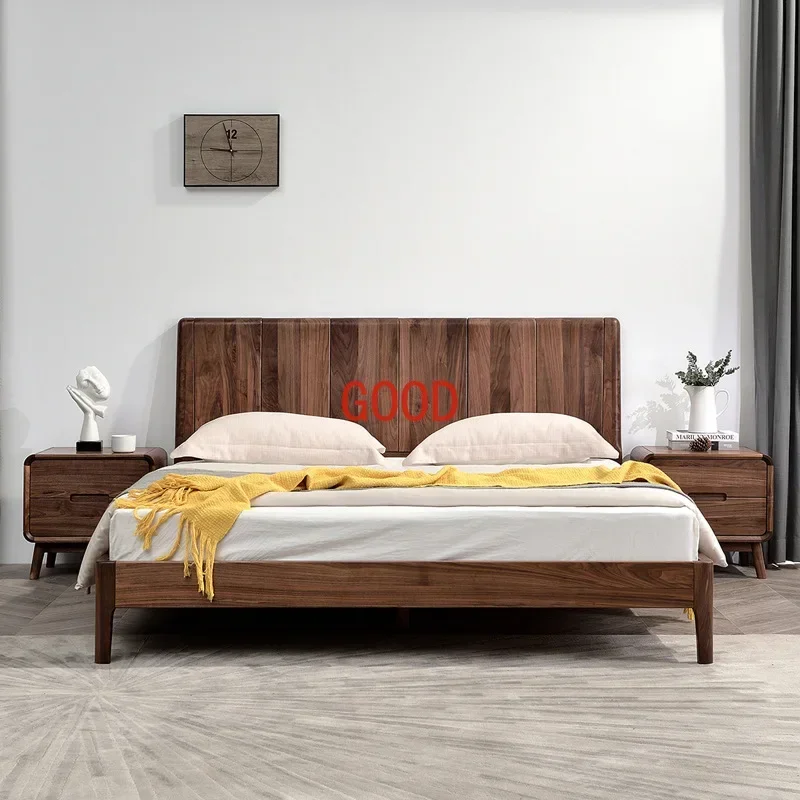 Light Luxury Master Bedroom Double Bed Modern Minimalist Log Retro Bed