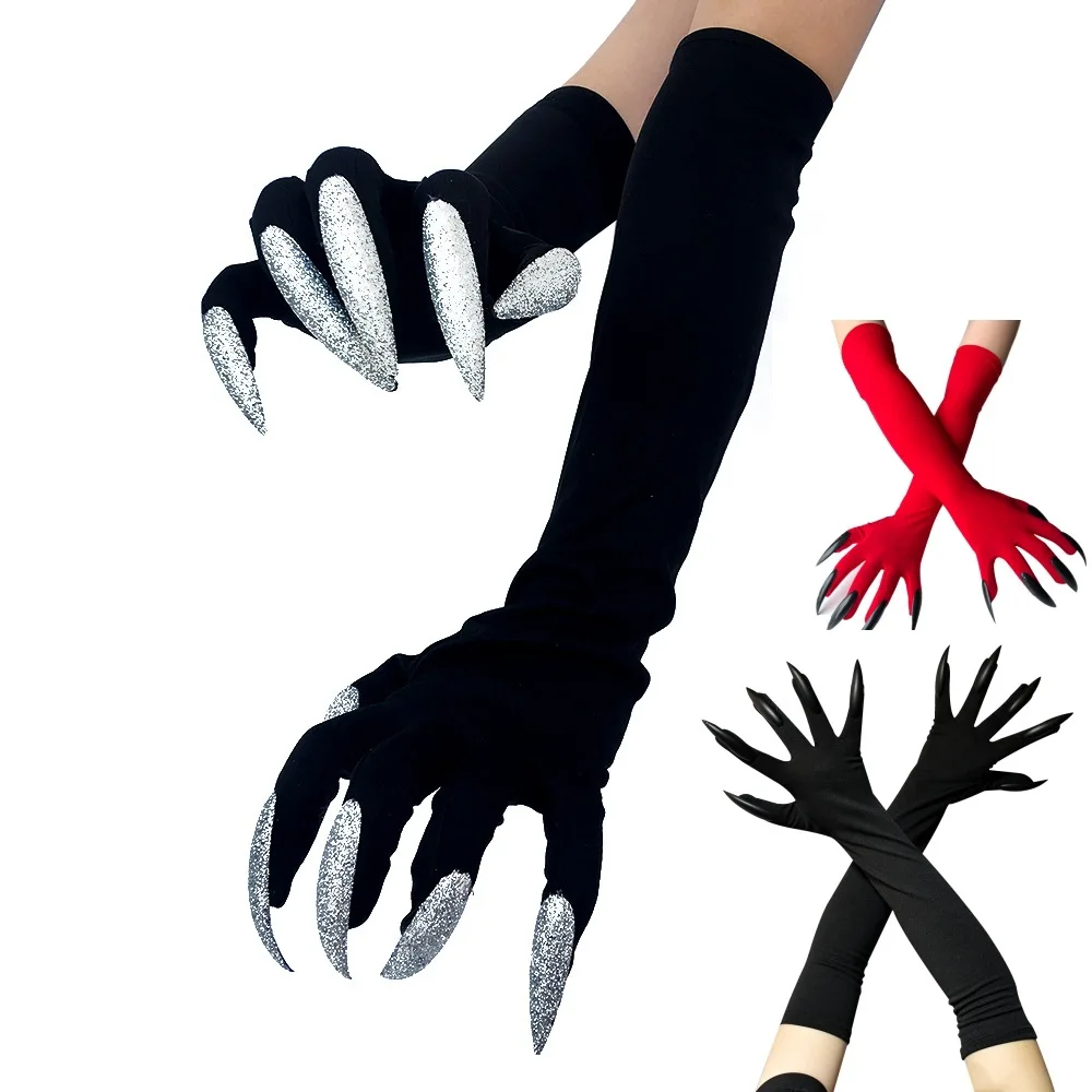 

Halloween Party Gothic Stretch Long Nail Gloves Cosplay Ghost Claw Stage Performance Scary Props Mittens with Claws Accessories