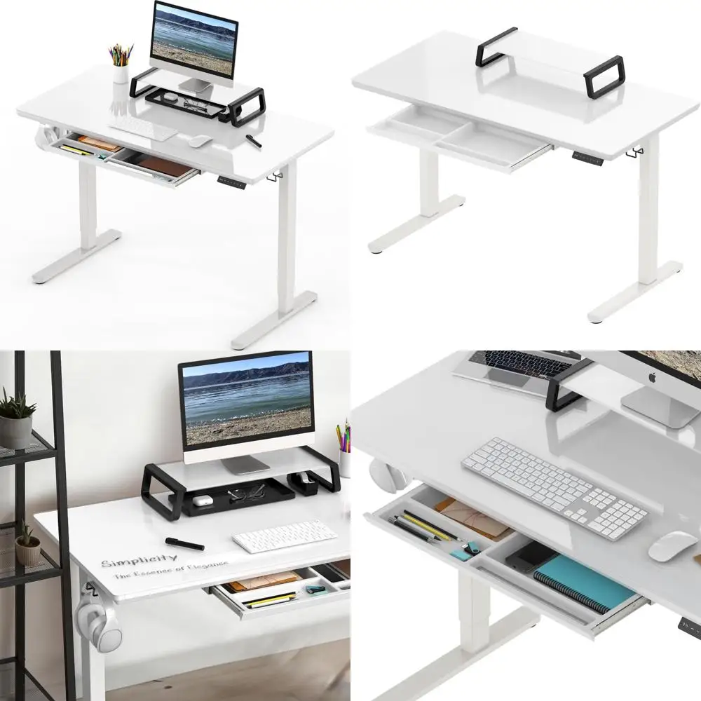 

Motorized Adjustable Desk 48x24 - Electric Sit-Stand Desk with Monitor Shelf & Pull-Out Drawer