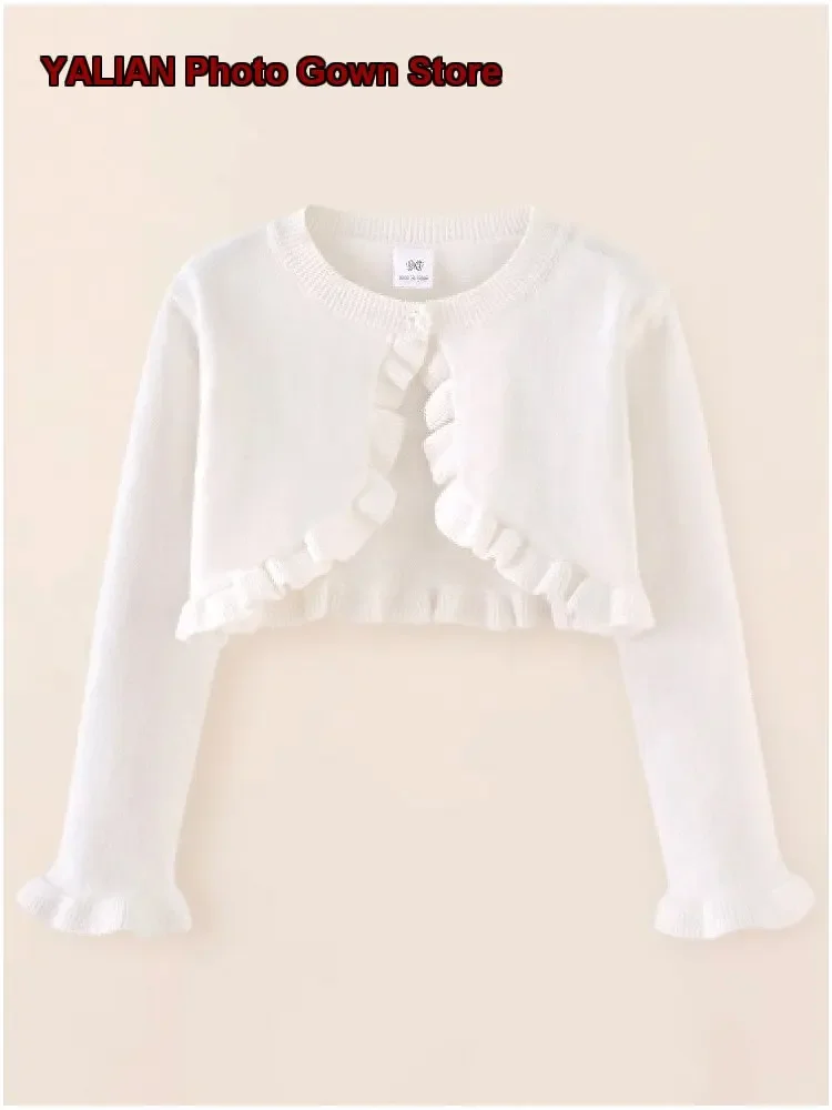 Girls Knit Cardigan Infant Newborn Pure Cotton Round Neck Short Thin Hollow Out Lace Shawl