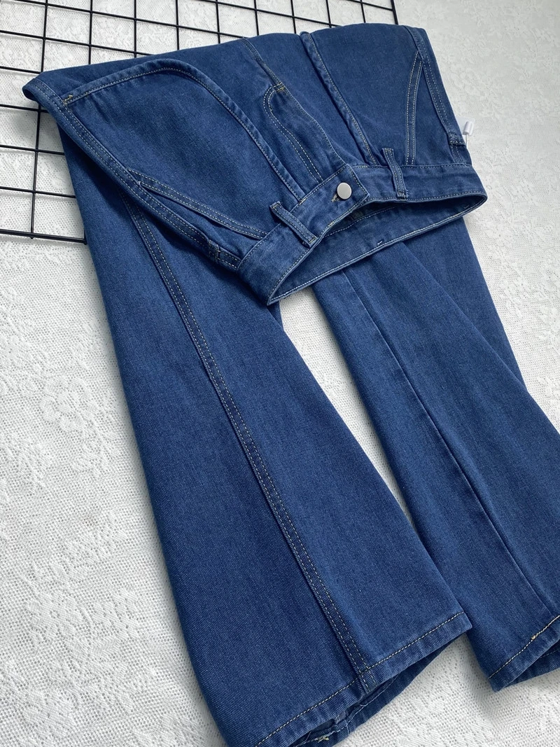 Neue Doppelt asche tiefblaue Jeans mit weitem Bein für Frauen Frühling Herbst hohe Taille lose gerade Hose trend ige weibliche Kleidung