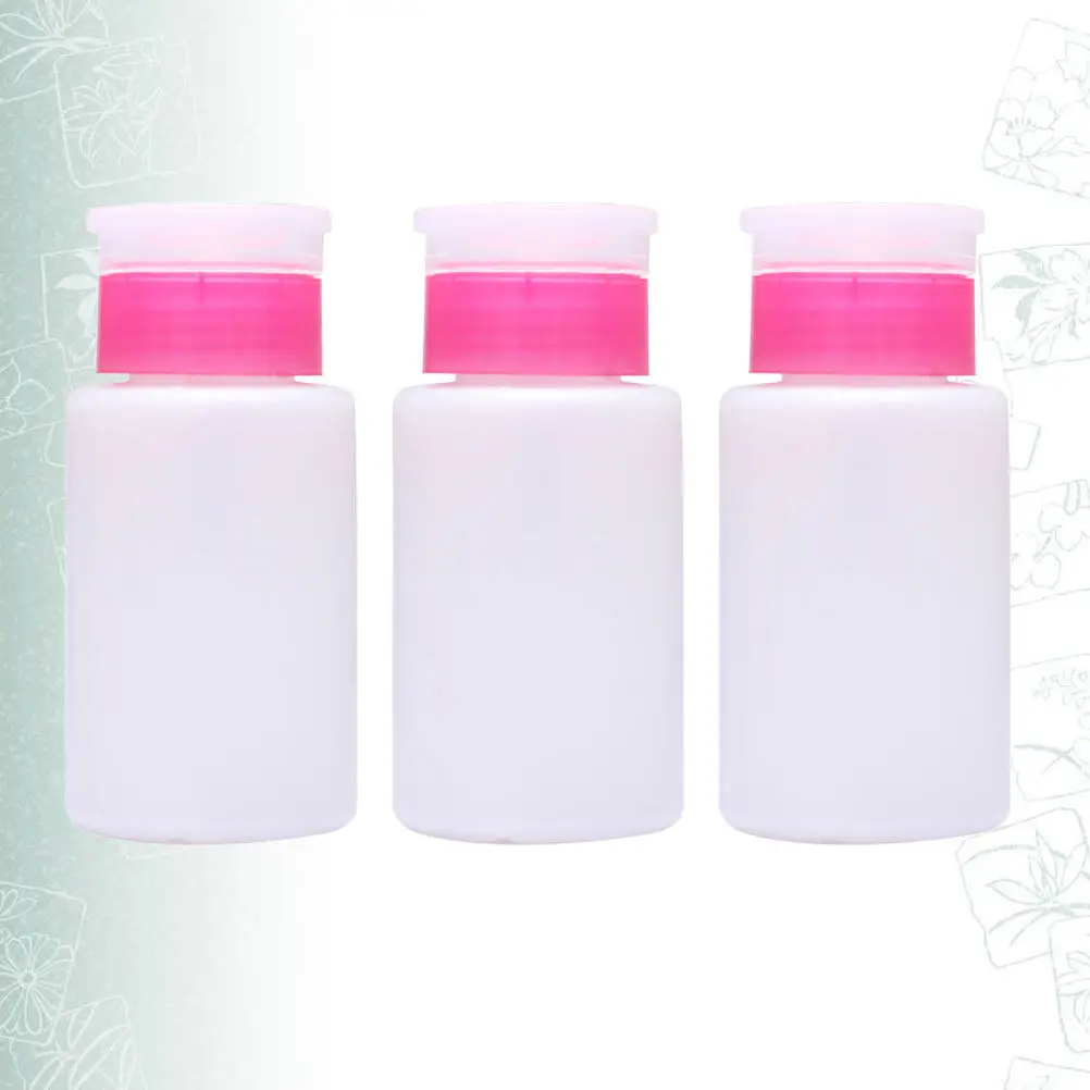 3pcs Lockable Press Pump Bottle for Nail Remover, Toner, or Makeup Liquid – Plastic Dispenser Container, White & Pink
