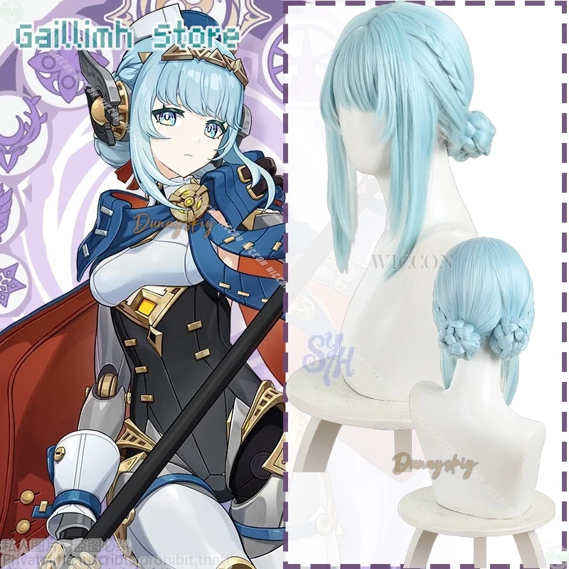 

Ineffa Cosplay Game Genshin Impact Anime Costume Blue Hair Heat Resistant Synthetic Hair Wigs + Wig Cap Halloween Christmas Cos
