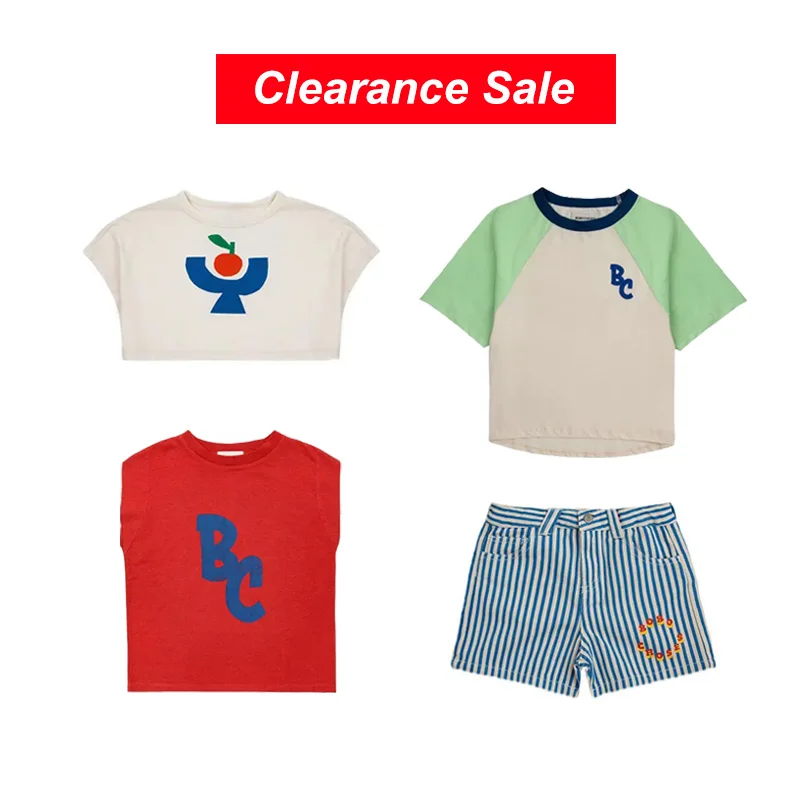 Clearance Sale Summer Girls' T-shirts Fashion Cartoon Children's Tees Boys' Striped Shorts Cotton Casual Baby Girls Clothes