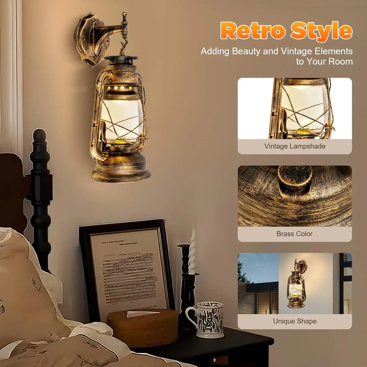 ريفي الجدار الشمعدان فانوس، مزرعة خمر فانوس مصباح E27 الجدار تركيب المصابيح داخلي في الهواء الطلق الجدار الشمعدان الديكور #2