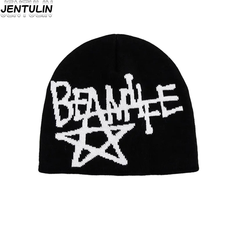 

Women's Hat Hip Hop Streetwear Fashion Star Pattern Caps Warm Unisex Knitting Winter Y2k Accessories Pullover Vintage Beanies