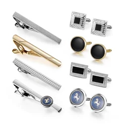 4 Sets Tie Clips And Cufflinks For Mens Wedding Guests Gifts Man Shirt Cufflink With Box Pisa Ties Men's Gift For Father Husband