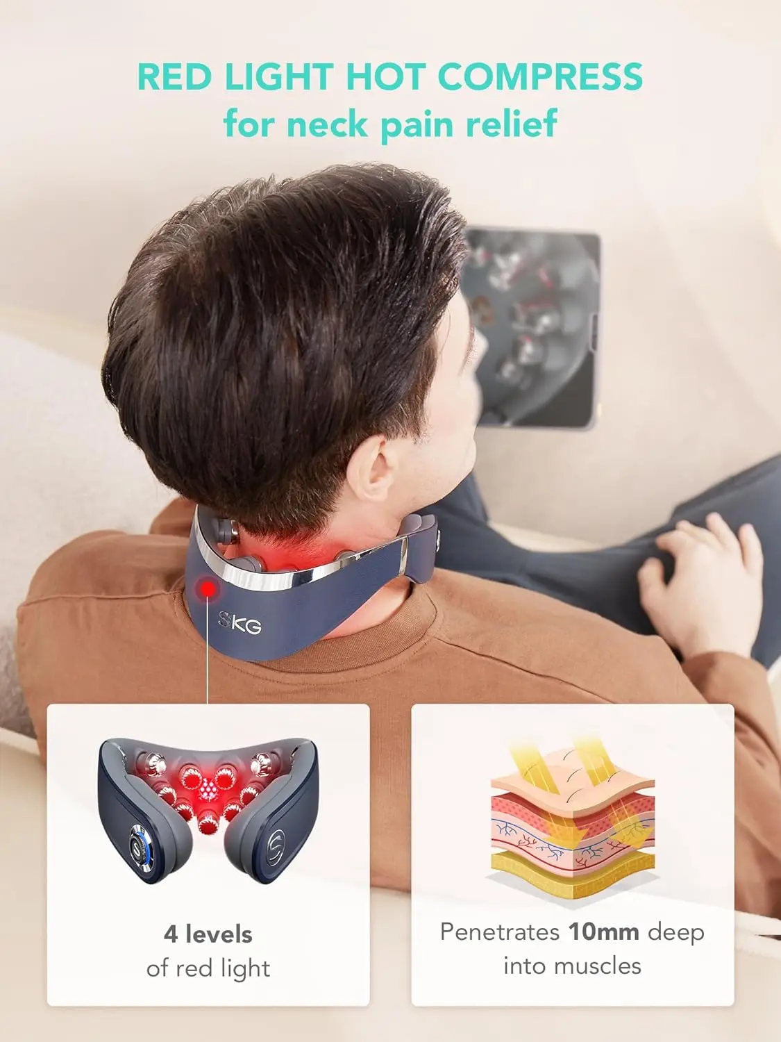 SKG G7 PRO FOLD Neck Massager with Heat, Cordless Deep Tissue Vibration Portable Electric Neck Massager Relaxer for Pain Relief