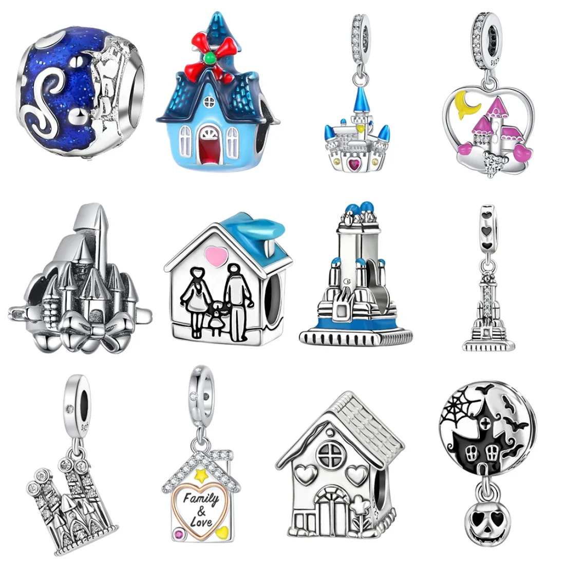 925 Sterling Silver Pendant House Castle Beads Compatible Original Bracelet Necklace for Men and Women DIY Jewelry Gifts