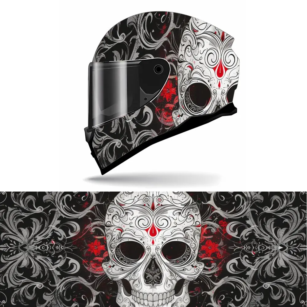 Envoltório de vinil para capacete de motocicleta, caveira com padrão escuro, adesivo à prova d'água autoadesivo, película decorativa antiarranhões par