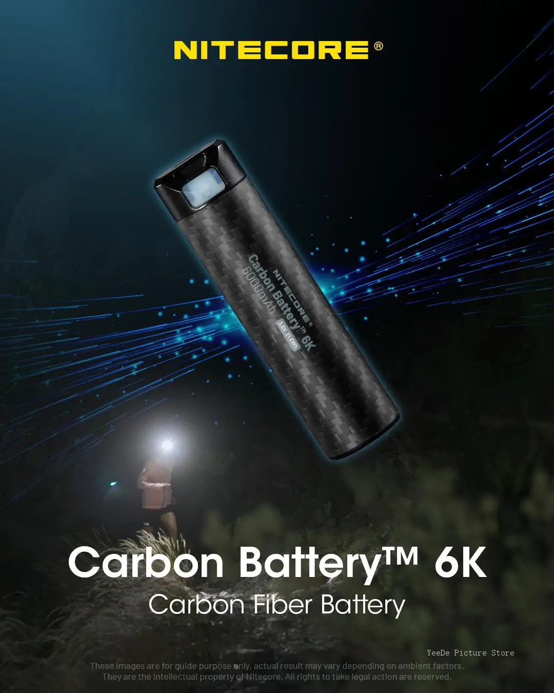 Nitecore Carbon Battery 6K USB-C Rechargeable 6000mAh Lithium battery for Extenede headlamp Runtime Photography