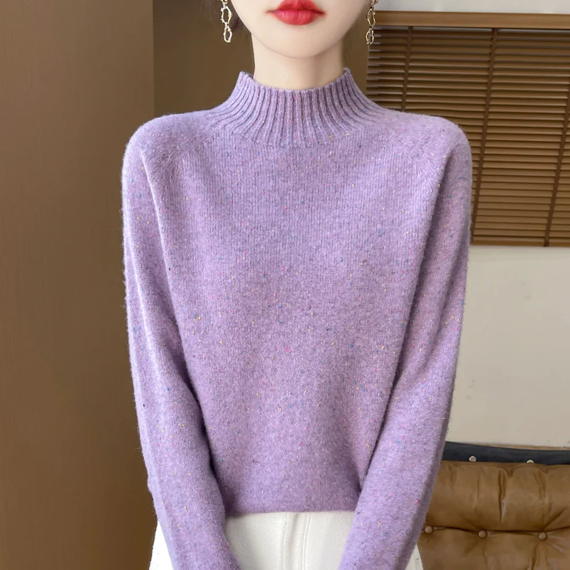 2024 Autumn/Winter New Women's Knitted 100% Pure Wool Half High Collar Casual Fashion Woolen Sweater