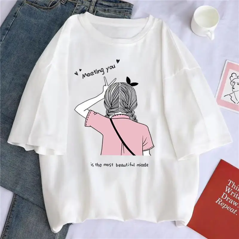 

100% Cotton Loose Large Size Women's Short-sleeved T-shirt Summer New Student Korean Version T-shirt Top