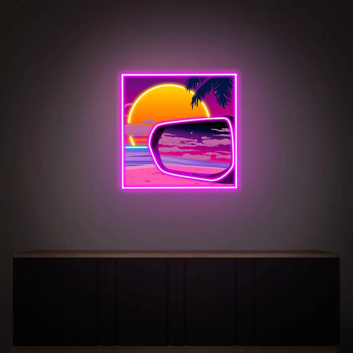 

Beach Neon Signs Car and Sun Wall Art Decor Sunset Bedroom Home Decor Sun Ocean Lights UV Print Painting Wall Hanging