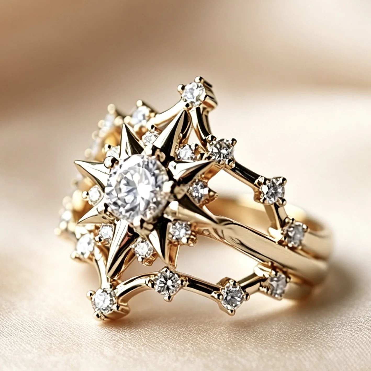 Elegant Starburst Stackable Ring for Women, Zircon North Star Rings, Celestial Statement Jewelry for Wedding Party Daily Gift