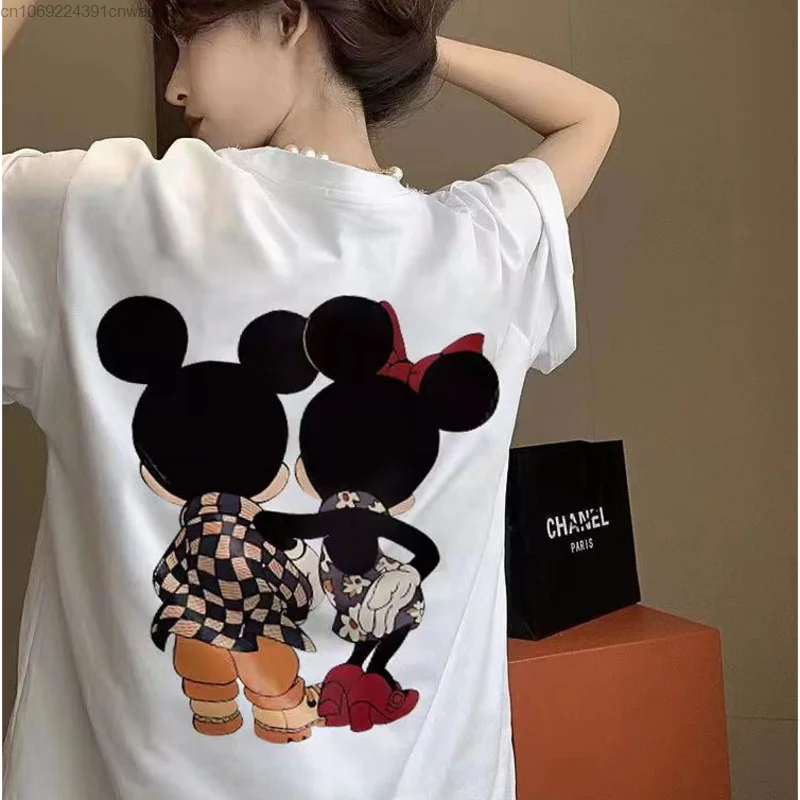 Disney Mickey Mouse Cotton Short Sleeved T-shirt Y 2k Hip Hop White Fashion Korean Popular Grunge Clothing 2000s Aestnetic Tees