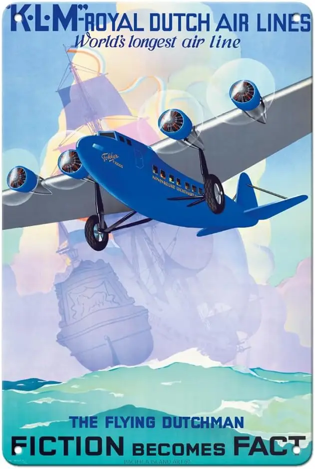 Pacifica Island Art The Flying Dutchman Fiction becomes Fact KLM Royal Dutch Airlines - Vintage Airline Travel Poster by Ja sign