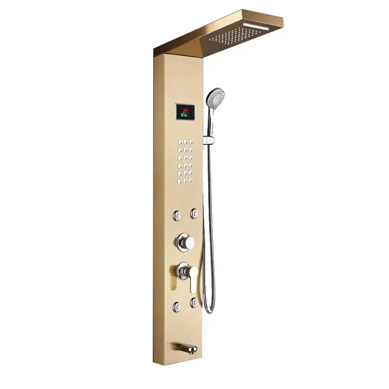 Hotel Apartment Bathroom Shower Set Stainless Steel Brushed Ceramic Valve Rain 3-Handle Wall Mount Smart Shower Panel China