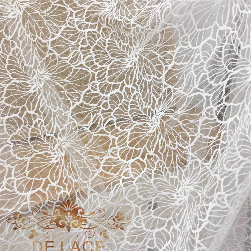 

SXGN Simple Elegant Flower Pattern Lace Sequins Fabric Wedding Dress High Quality Lace Fabric