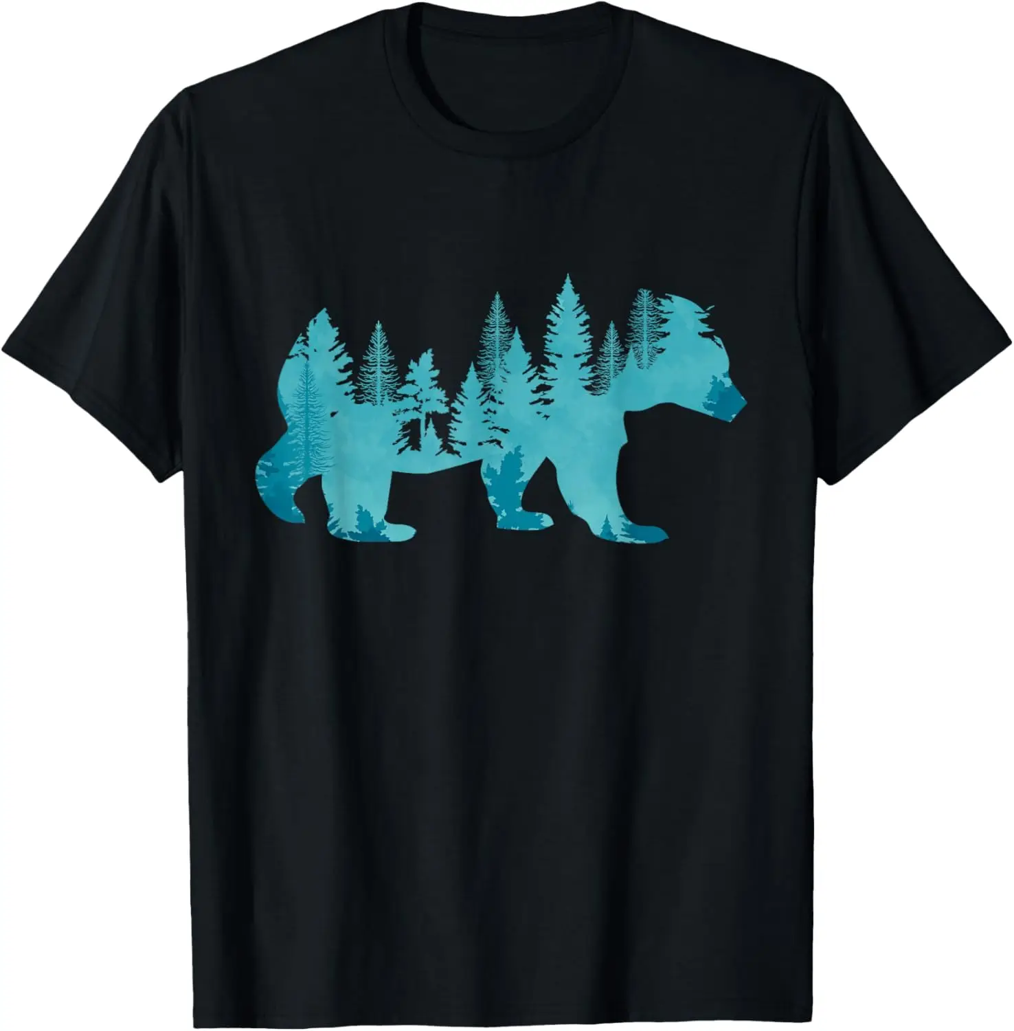 Nature Forest Mountains Trees Wildlife Animal Brown Bear T-Shirt Small 100% Cotton Trendy Y2K Short-Sleeve Tee – Soft, Quick-Drying, & Moisture-Wicking; Ideal for Sports or Casual Wear; Great Gift for Christmas or Halloween.