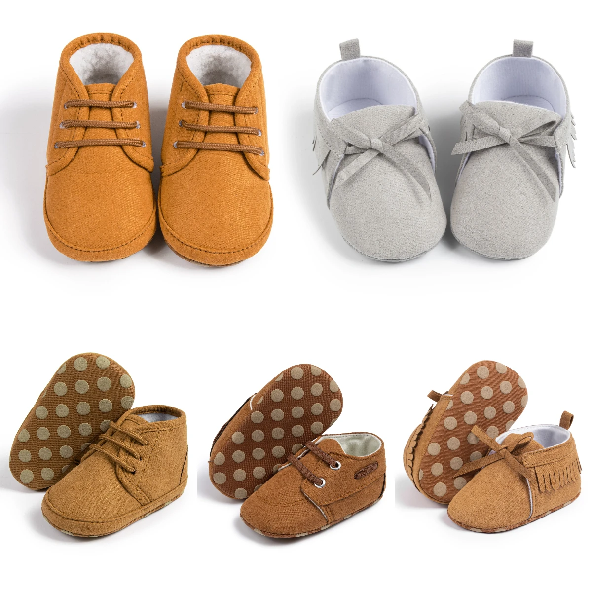 

2025 New Baby Lace Up Casual Shoes Fringe Bowknot Solid Color Walking Shoes Cotton Soft Anti-slip Sole First Walkers 0-18 Months