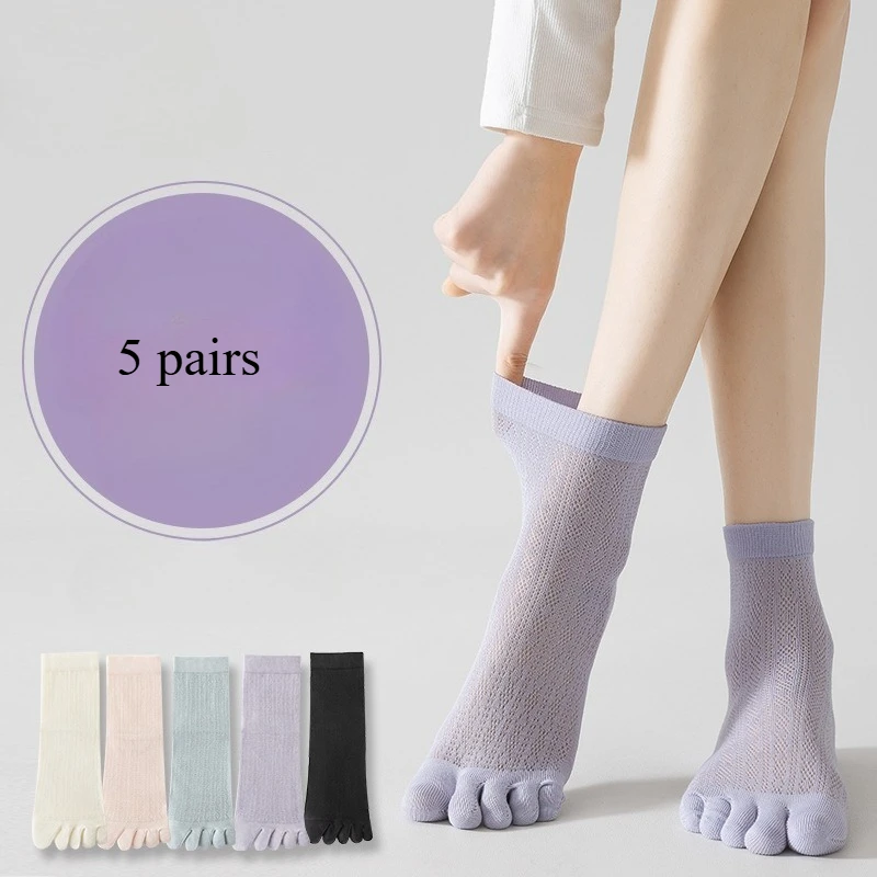 

5 Pairs Summer Five-finger Socks Pure Cotton Socks Women's Ultra-thin Mesh Breathable, Sweat-absorbing, Bacteriostatic Toe Socks