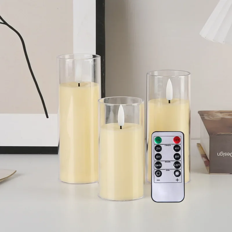 3Pcs White Flameless Candles Light Battery Operated Acrylic LED Candle with Remote Festival Romantic Wedding Party Home Decor