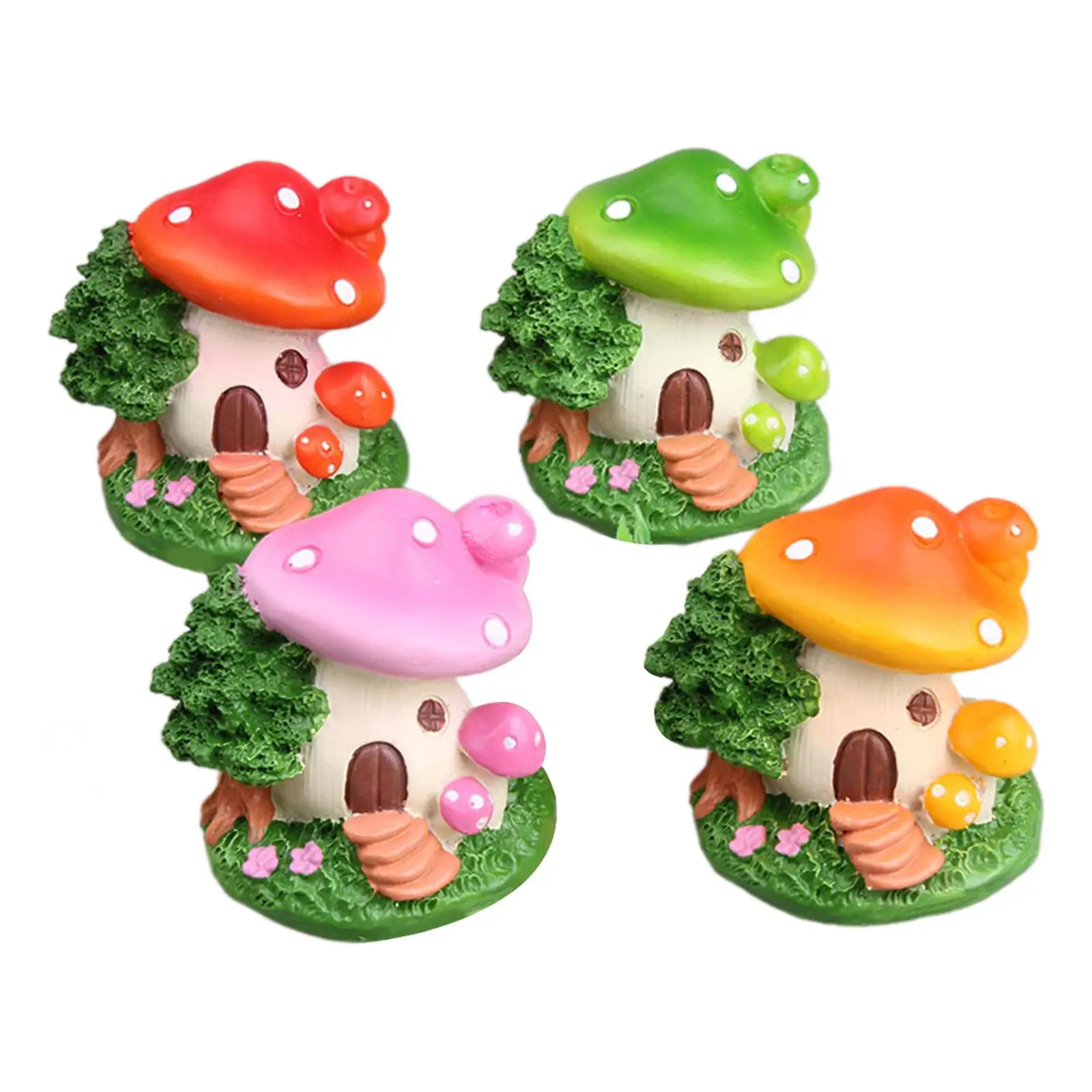 4Pcs Mushroom House Statues Little Flower Pots Ornaments DIY Crafts Wear Resistant Garden Decoration for Outdoor Office Yard