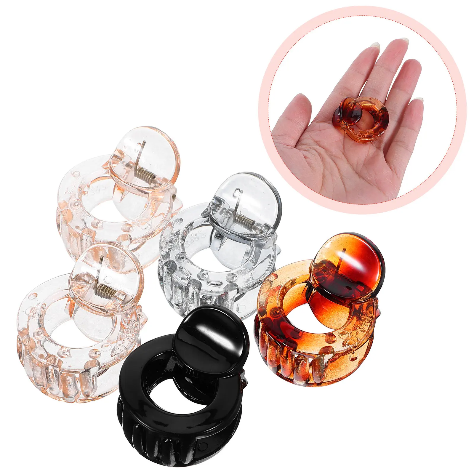 

5pcs Claws Accessories Round Decorative Clips Plastic Small Claw Barrettes For Party Wedding Everyday Use Hair Bathing