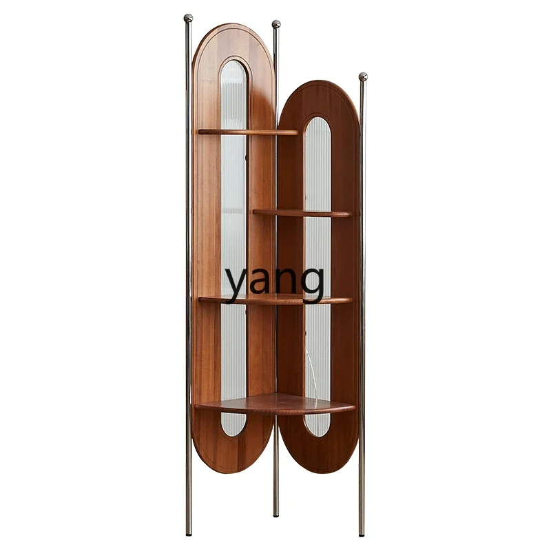 CX living room small apartment corner bookshelf retro solid wood storage triangular shelf