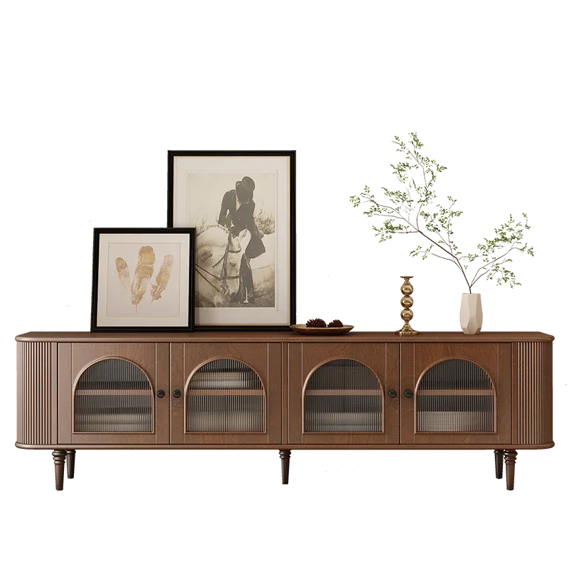 

American French retro all-solid wood TV modern simple glass storage living room cabinet