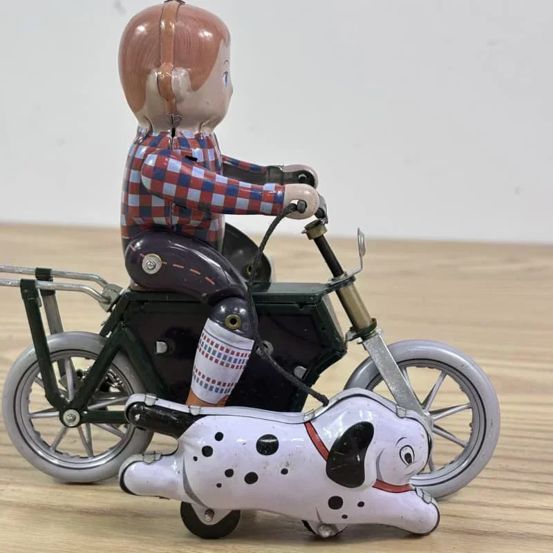 [Leuk] Collectie voor volwassenen Retro opwindspeelgoed Metaalblik De jongen lopen de hond per fiets motorfiets Clockwork speelgoedfiguren model kindercadeau