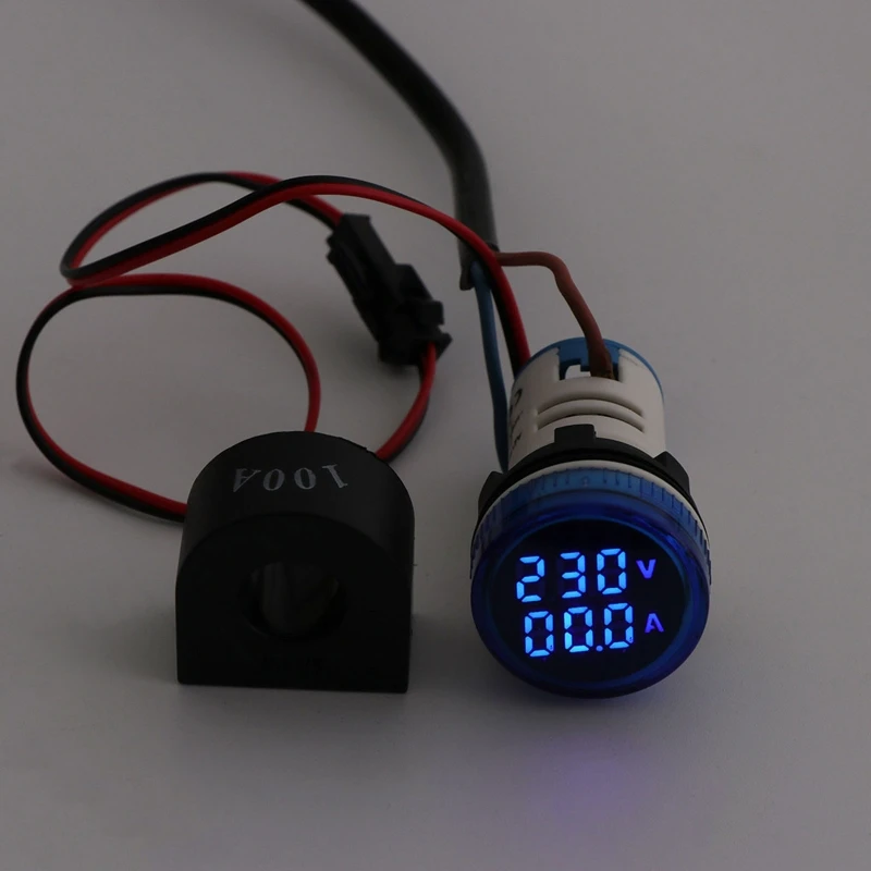 22mm 2 In 1 Digital Voltmeter Ammeter AC 50-500V 0-100A  Electrical Components Automotive Parts Easy to install