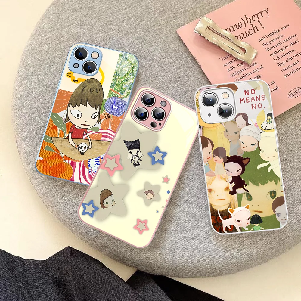 Yoshitomo Nara Phone Case For iPhone 14 13 12 Mini 11 Pro XS Max X XR 14 Plus Tempered Glass Cover