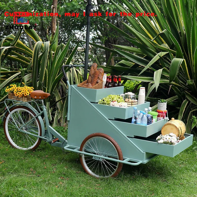 custom.Outdoor Sunshade Dining Cart Shopping Mall Food and Snack Flower Shop Float Bar Beer Wrought Iron Market Stall Cart
