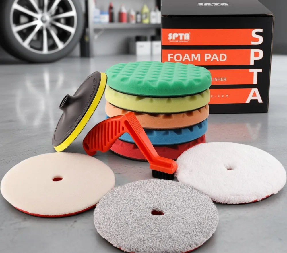 Kit de almofadas de polimento de carro de 7 polegadas com placa de apoio para depilação e polimento com 10 peças