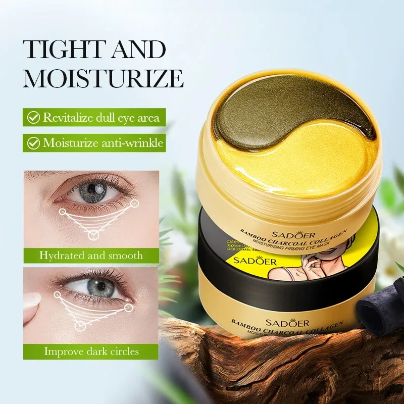 60Pcs Sadoer Black Golden Crystal Collagen Eye Mask Anti Dark Circles Anti-Aging Anti Wrinkles Moisturizing Eye Patches