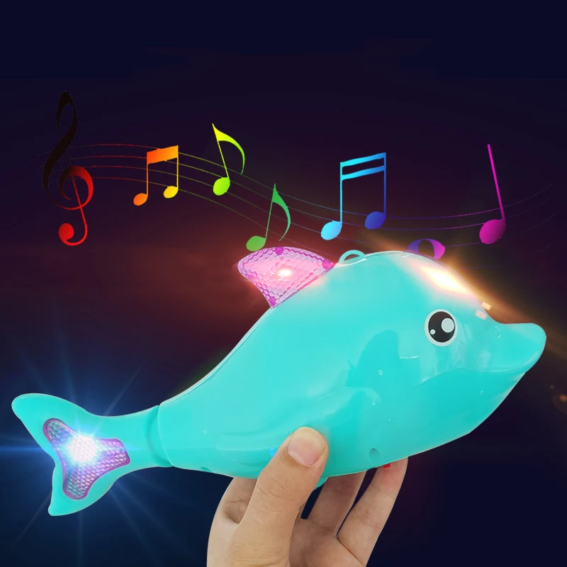 Buntes süßes Pull String Gimbal Walking Rocking Dolphin Spielzeug Lustige leichte Musik Elektrischer Schwanz Wagging Dolphin Baby Kleinkind Geschenke