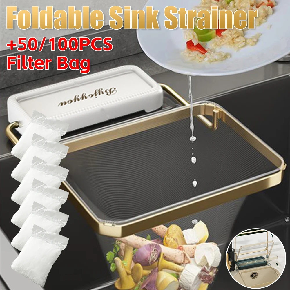 

Kitchen Sink Filter Rack Foldable Sink Strainer Mesh Bag Stand Waste Garbage Net Shelf Anti-Clogging Disposable Garbage Mesh Bag