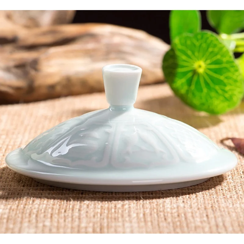 ★Jingdezhen Qingwu Ceramic Crafts Bluish White Porcelain Eight Treasures Cup for Boss with Lid Thin Porcelain Office Cup