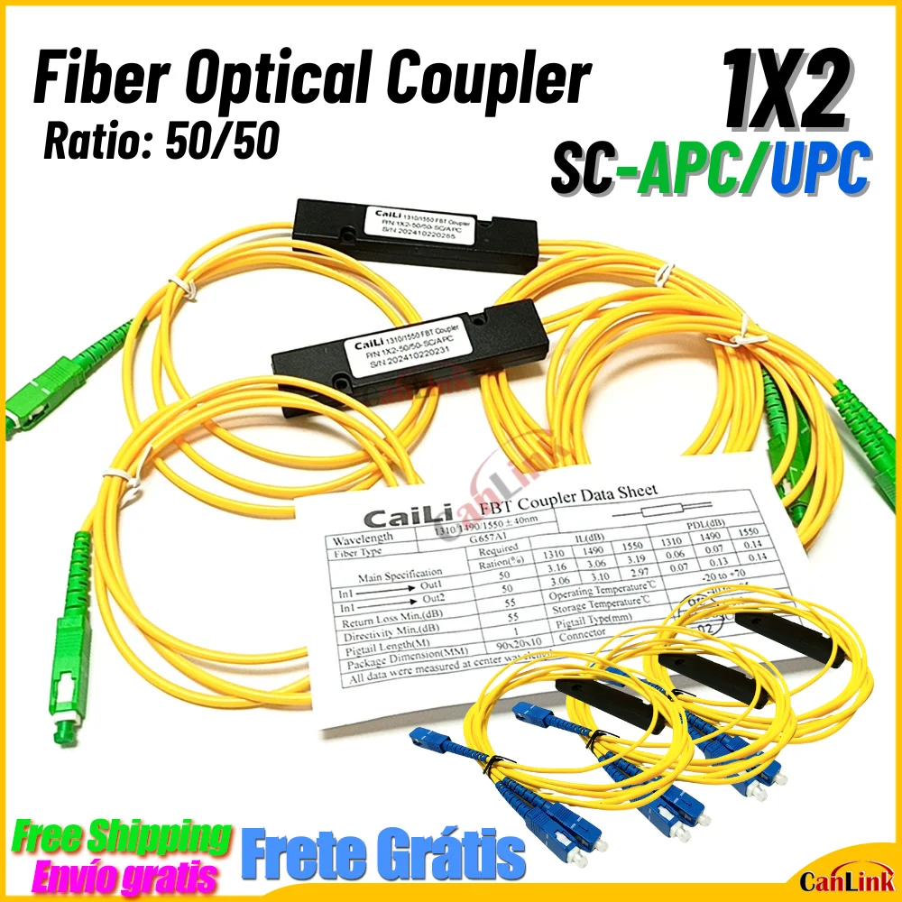 

50/100 шт. SC UPC 1X2 PLC одномодовый оптоволоконный разветвитель FBT оптический соединитель 1X2 оптоволоконный разветвитель