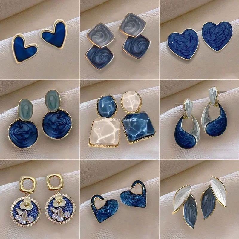 Fashion Vintage Resin Geometric Drop Earrings for Women Charms Elegant Irregular Blue Pendant Earrings Jewelry Party Gifts 2024