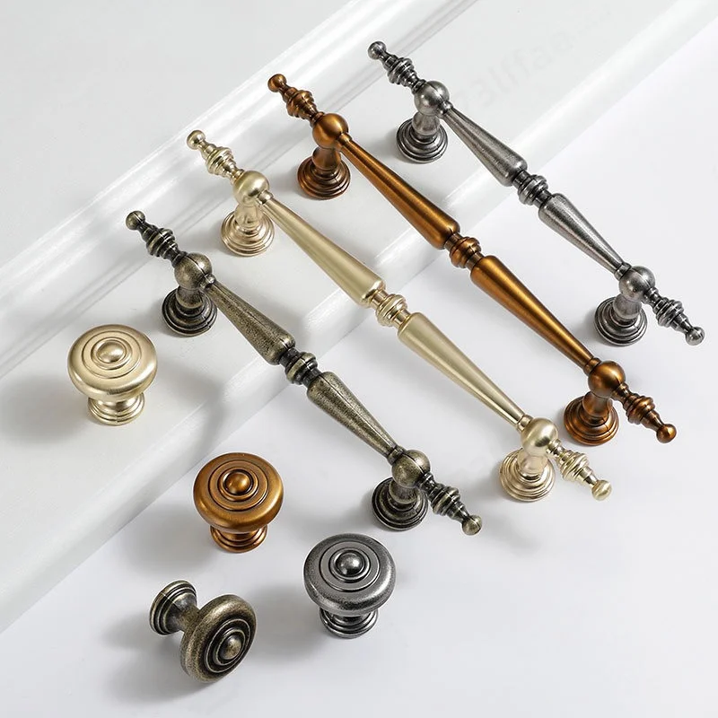 Aluminum Alloy Cabinet Door Pulls, Antique Bronze Handles, Retro Furniture Knobs for Wardrobe Cupboard