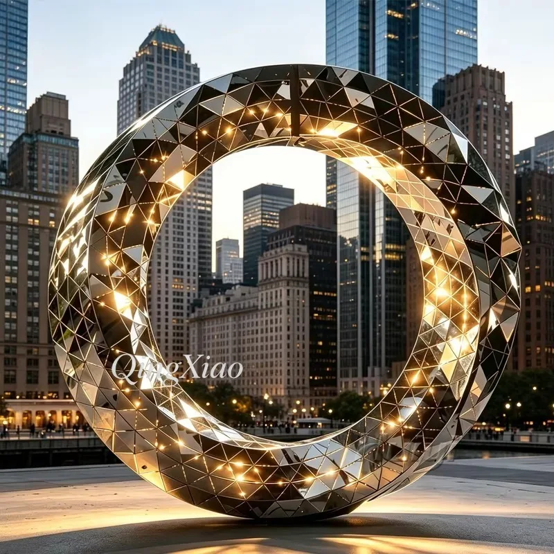 Faceted Mobius Ring Stainless Steel Sculpture Mirror Polished Custom Modern Decor For Outdoor City Park Square Landscape