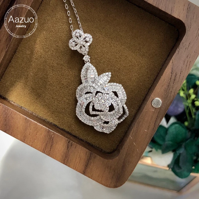 

Aazuo 18K White Gold Real Diamonds 1.48ct Luxury Flower Necklace For Women Engagement Necklace Fashion Design For Lady