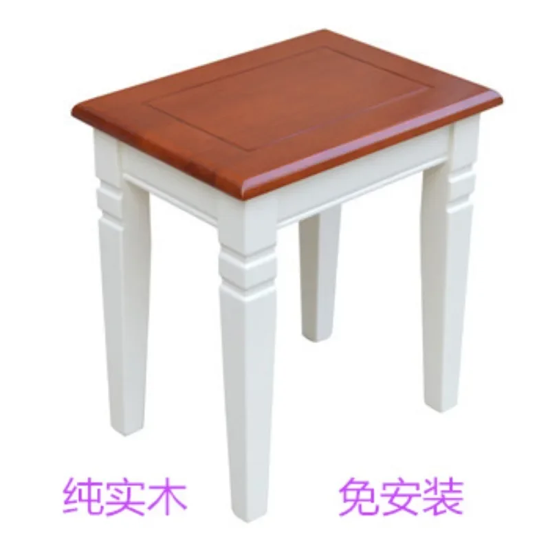 All solid wood square stools, dining table stools, dining stools, ivory white wooden , Mediterranean , dressing stoo