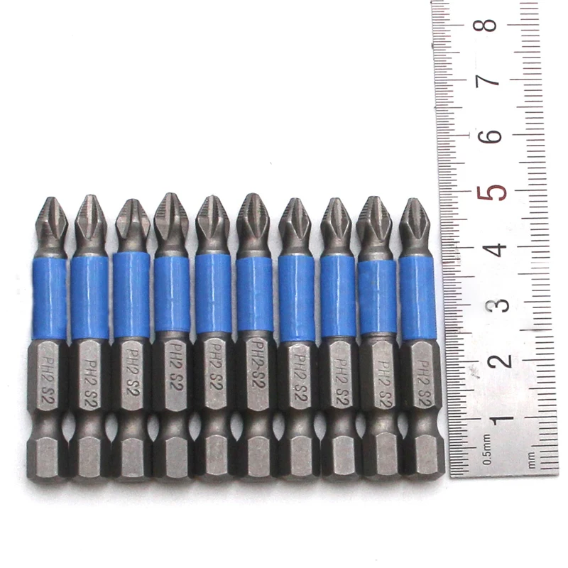 Imagem -04 - Cruz Broca Cabeça Chave de Fenda Bits Ferramentas Manuais Anti Deslizamento Elétrico Hex Shank Chave de Fenda Magnética Broca 10 Pcs 50 mm Ph2