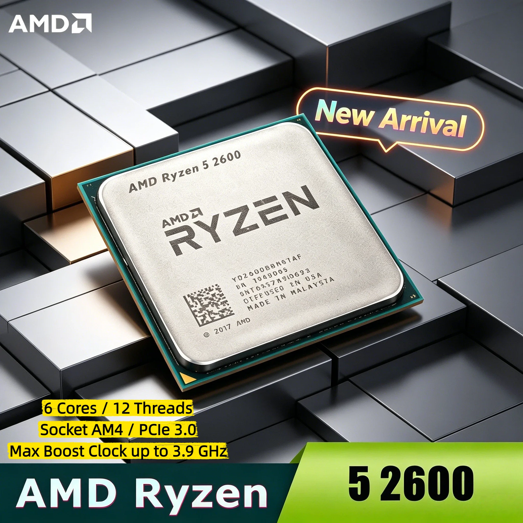 Procesador AMD Ryzen 5 2600 de 3.4GHz, 6 Núcleos, 12 Subprocesos, Socket AM4, para Juegos y Oficina, R5 2600 Pro Max 4K Plus Rápido