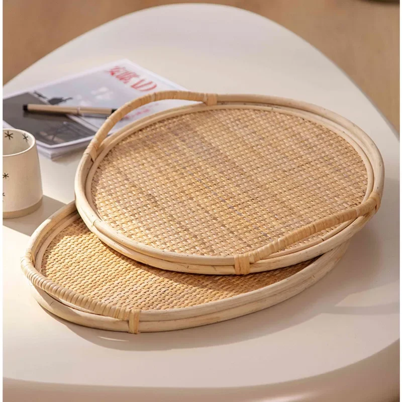 Nordic Rattan Storage Tray for Decoration, Coffee Table, Aromatherapy Cosmetics Basket, Double Side Handles, Tea Tray